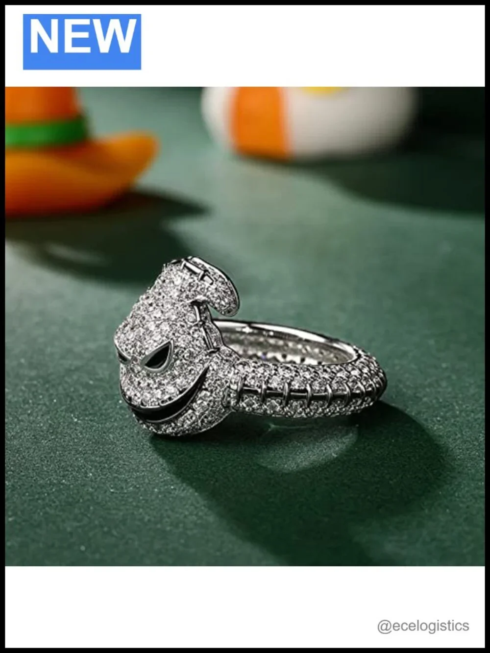 Sterling Silver Skull Ring Round Cut Skeleton Band Halloween Engagement